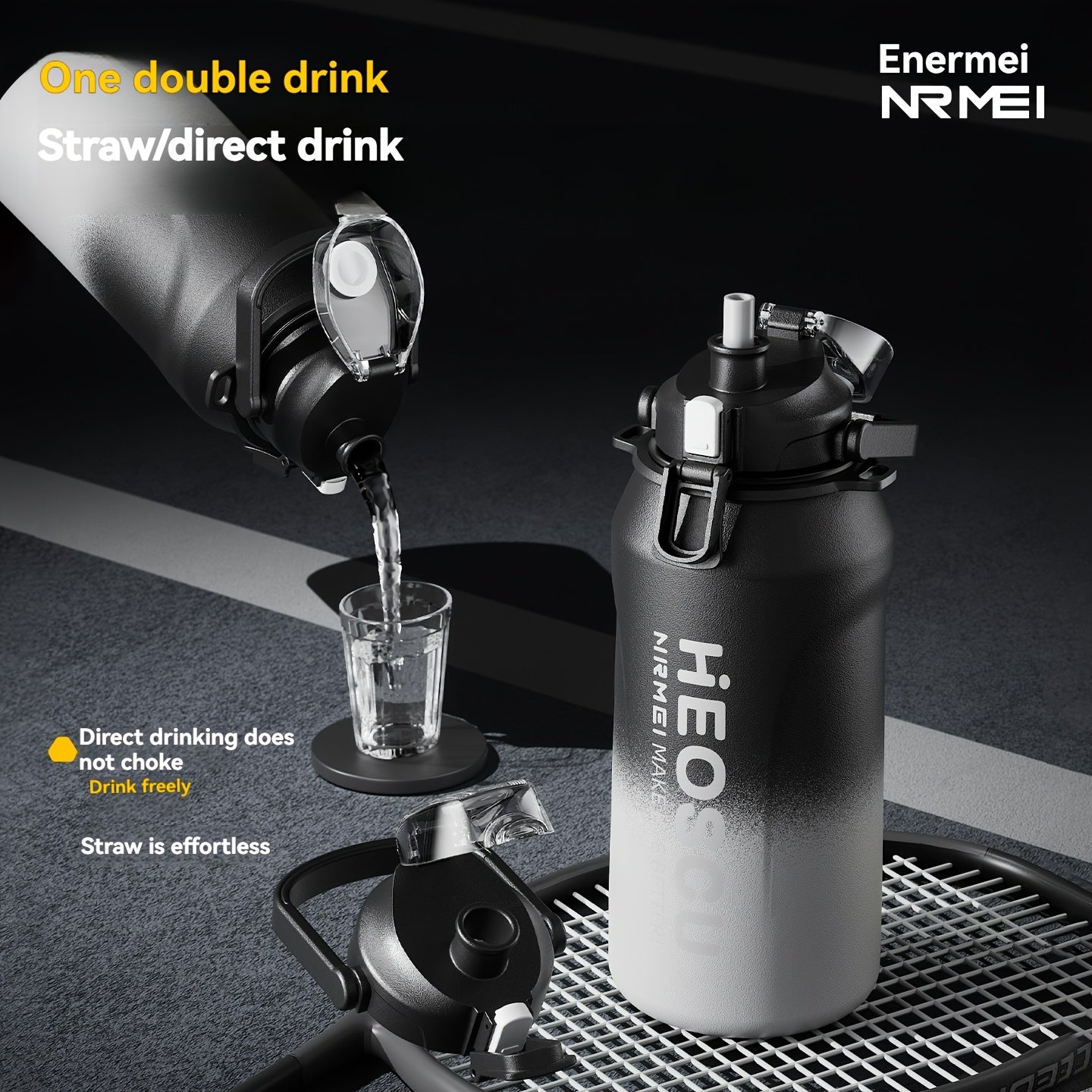 Garrafa térmica em aço inoxidável, mantém a temperatura quente ou fria durante 24 horas, com palhinha e pega/correia, caneca térmica de viagem com parede dupla, livre de BPA.