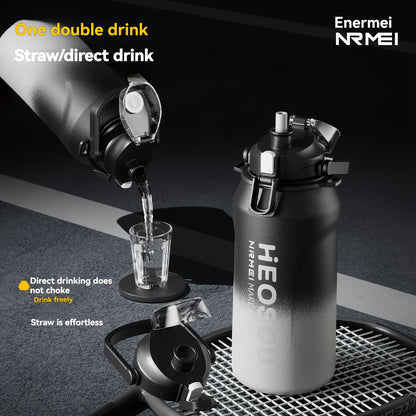 Garrafa térmica em aço inoxidável, mantém a temperatura quente ou fria durante 24 horas, com palhinha e pega/correia, caneca térmica de viagem com parede dupla, livre de BPA.