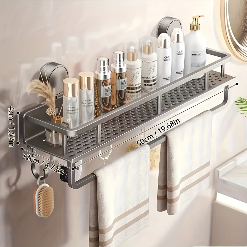 Sleek Multi-Functional Metal Storage Rack – Easy Install, Space-Saving Design for Efficient Home Organization, Polished Finish, Wall-Mounted Shelf with Drainage Holes, Perfect for Bathroom or Kitchen Use, Bathroom Organizer