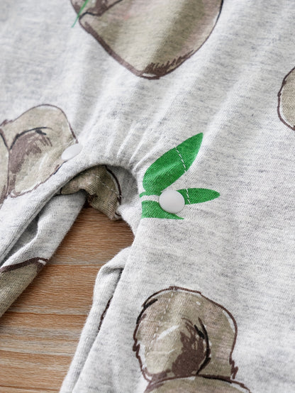 Macacão de manga comprida com gola redonda para bebé com estampado fofo de coala de desenho animado