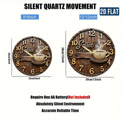 Coffee Lover's Silent Wall Clock - Non-Ticking Modern Decor with Cup Design, Battery-Powered Acrylic Clock for Living Room, Kitchen, Office - Brown & Golden Cafe Theme Gift for Coffee Enthusiasts (AA Battery Not Included), Co