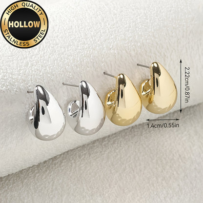 High-Quality Hollow Stainless Steel Hypoallergenic Golden Water Drop Earrings, Anti-Fade, Comfortable And Versatile, Simple And Elegant, Fashionable Women'S Earrings And Jewelry Accessories for Daily Wear Or Parties, Are Exqu