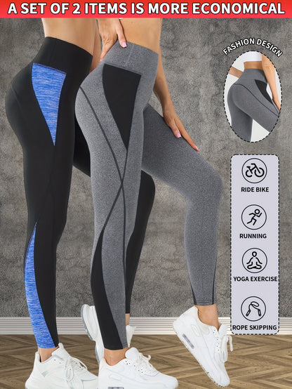2-Pack Women's Non-See-Through Yoga Pants - High-Waisted Tummy Control Leggings, Quick-Dry Stretchy Workout Pants for Gym, Running, Pilates - Non-Slip Grip & All-Season Fitness Apparel (Machine Washable) - Ideal Gift for Wome