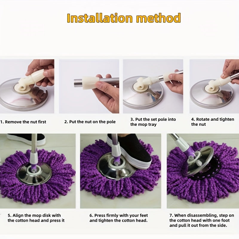 360-degree Rotating Mop and Bucket, 154.94cm Stainless Steel Mop Handle with Adjustable Length, Comes with 3 Ultrafine Fiber Replacement Mop Heads, Very Suitable for Cleaning on Boats, Floor Cleaning, Ceiling Cleaning