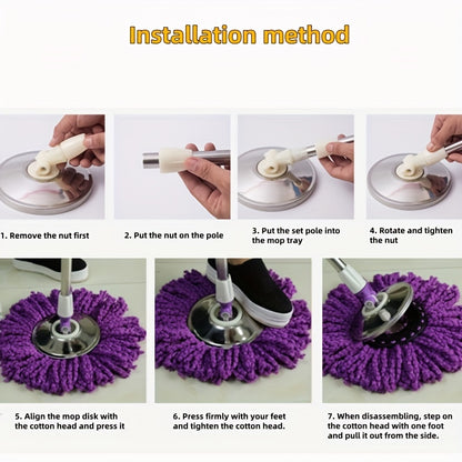 360-degree Rotating Mop and Bucket, 154.94cm Stainless Steel Mop Handle with Adjustable Length, Comes with 3 Ultrafine Fiber Replacement Mop Heads, Very Suitable for Cleaning on Boats, Floor Cleaning, Ceiling Cleaning