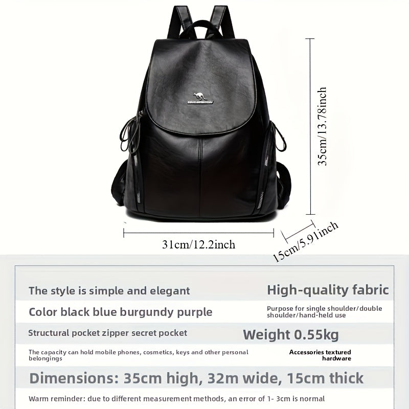 Women'S Genuine Leather Backpack - Elegant Minimalist Purse with Adjustable Shoulder Straps & Zipper Closure, Spacious Interior Compartment - for Work, Travel, School, Everyday Use - Available in Black, Red, Blue, Purple - Du