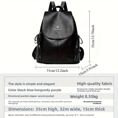 Women'S Genuine Leather Backpack - Elegant Minimalist Purse with Adjustable Shoulder Straps & Zipper Closure, Spacious Interior Compartment - for Work, Travel, School, Everyday Use - Available in Black, Red, Blue, Purple - Du