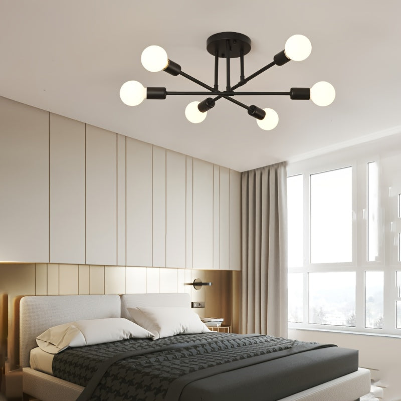 A Modern Artificial Satellite Chandelier with 6 Light Ceiling Fixtures, Featuring E27/E26 Bulb Sockets, Suitable for Bedrooms, Dining Rooms, Kitchens, And Offices.