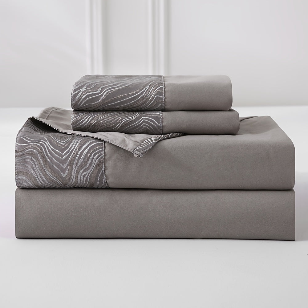 Luxury jacquard Bed Sheets Set 40.64cm deep pocket - 4pcs Bedding - Shrinkage and Fade Resistant - Easy Care 1flat+1fitted+1/2pillowcase