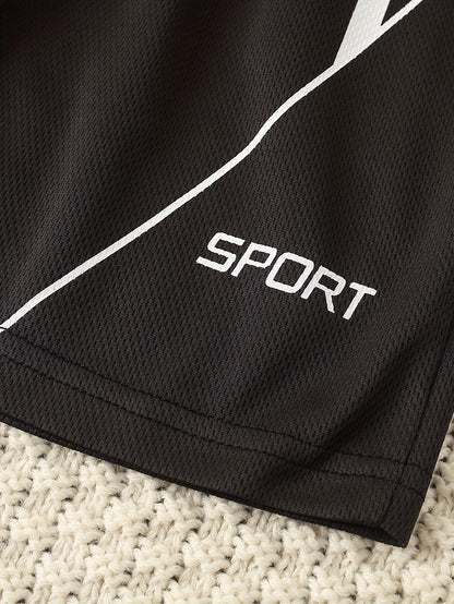 2pcs Boy's "Sport" Outfit Short Sleeves Round Neck T-shirt & Shorts Casual For Summer Daily And Outdoor Wear