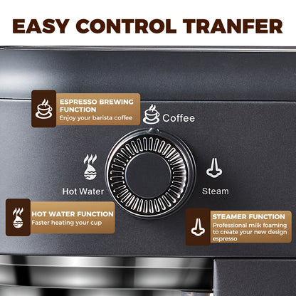 CAFELFFE Cold/Hot Semi-Automatic Espresso Machine, Stainless Steel Multi-Function Latte & Cappuccino Maker with Built-in Milk Frother/Steam Wand, Upgraded 7-Level Water Volume Control, Compatible with Ground Coffee & ESE Pods