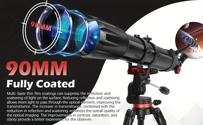 450x Magnification Professional Refractor Telescope, 90mm Aperture, 900mm Full Coated, High Transmittance with AZ Mount and Phone Holder for Moon Gazing, Bird Watching, Stargazing - Ideal Christmas and Birthday Gift