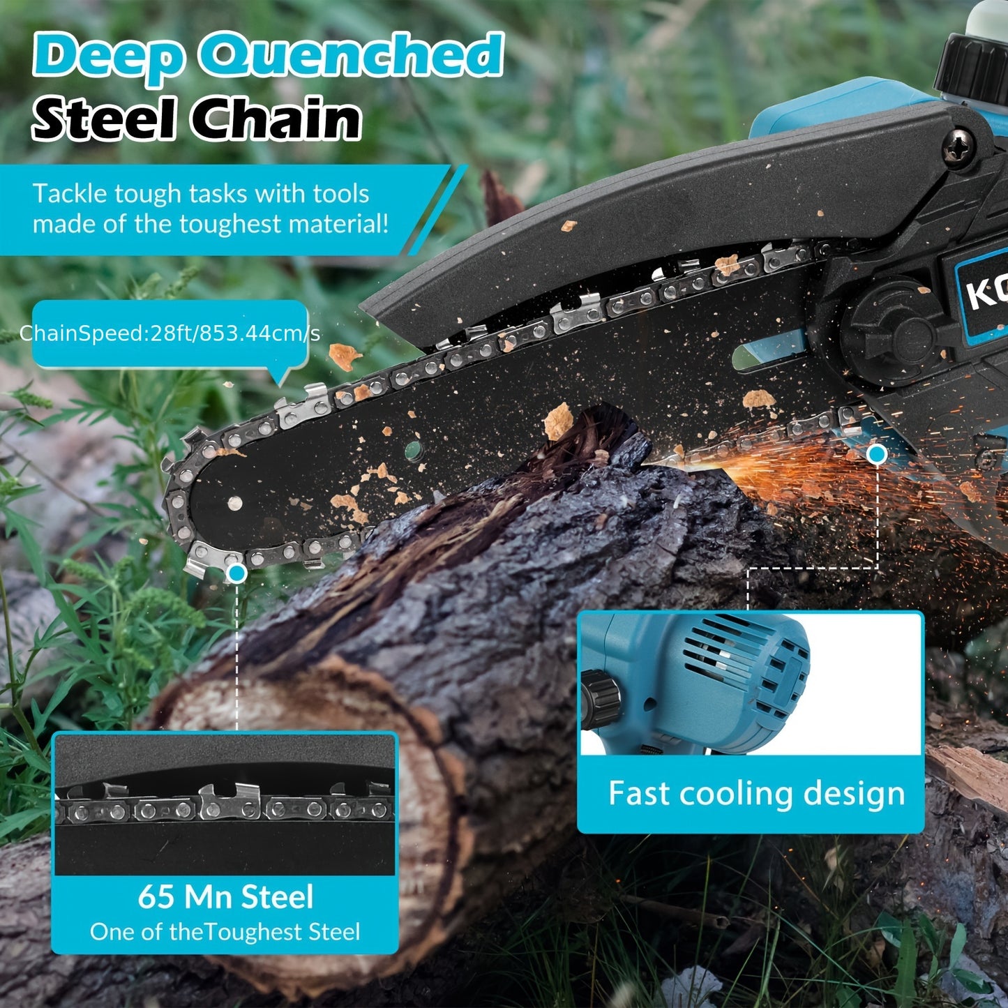 Mini motosserra sem fios Jemi Tool de 15,24 cm com bateria de 1/2×21 V, potente motosserra elétrica portátil com lubrificação automática, leve (1,0 kg), fácil de utilizar para podar, cortar e aparar.