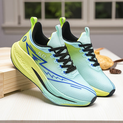 Men'S Lightweight Running Shoes - Gradient Color Athletic Sneakers (Turquoise to Yellow), Breathable Cushioned EVA/TPR Sole, Lace-Up Gym Shoes for Jogging, Training, Everyday - All-Season Performance Footwear with Non-Slip TP