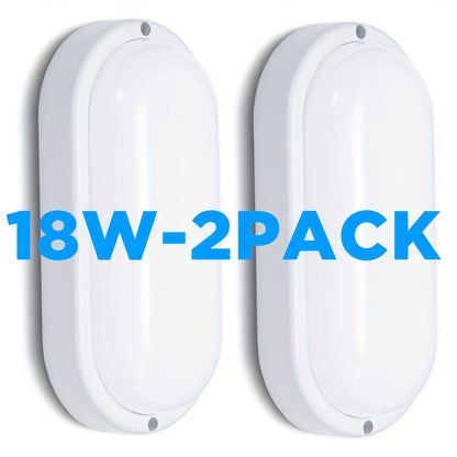 2-Pack LED Moisture-Proof Ceiling Lights, 12W/18W, 1080/1710 Lumens, 4000K, Semi-Flush Mount, Plastic, Powder Coated Finish, Hard-Wired, 220-240V, for Basement, Hallway, Balcony, Staircase - Modern Style, No Accessories Included