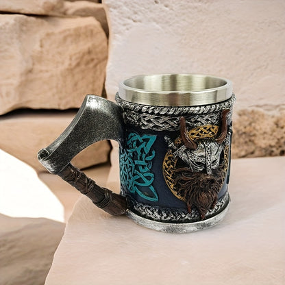 1pc Viking Axe Design 15.2oz Stainless Steel Beer Mug - Insulated, Reusable, Hand Wash Only - Multipurpose Coffee Cup for Christmas, Halloween, Easter, Hanukkah, Father'S Day Gift