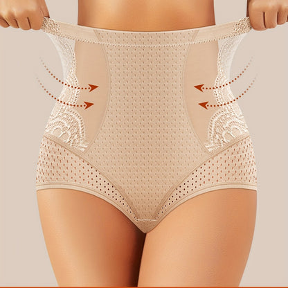 MIOTAN Women's High-Waisted Tummy Control Underwear - Tuck & Lift Butt Lifting Shaping Panties, Breathable All-Season Solid Color Triangle Briefs (No Bulk), High Elegant Everyday & Special Occasion Panties for Sensitive Beige