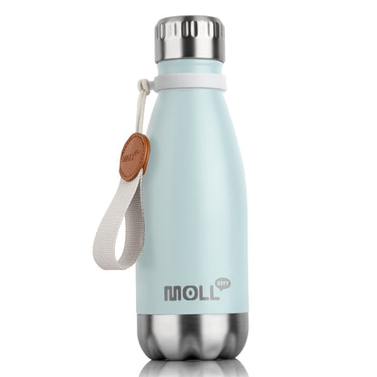 1pc Mollcity 9oz/266ml Stainless Steel Water Bottle - Vacuum Insulated, Leak-Proof, BPA-Free, Double-Wall Insulated with Carry Strap, 24H Cold & 12H Hot, Lightweight & Durable for School, Sports, Travel, Outdoor, Gym, Hiking