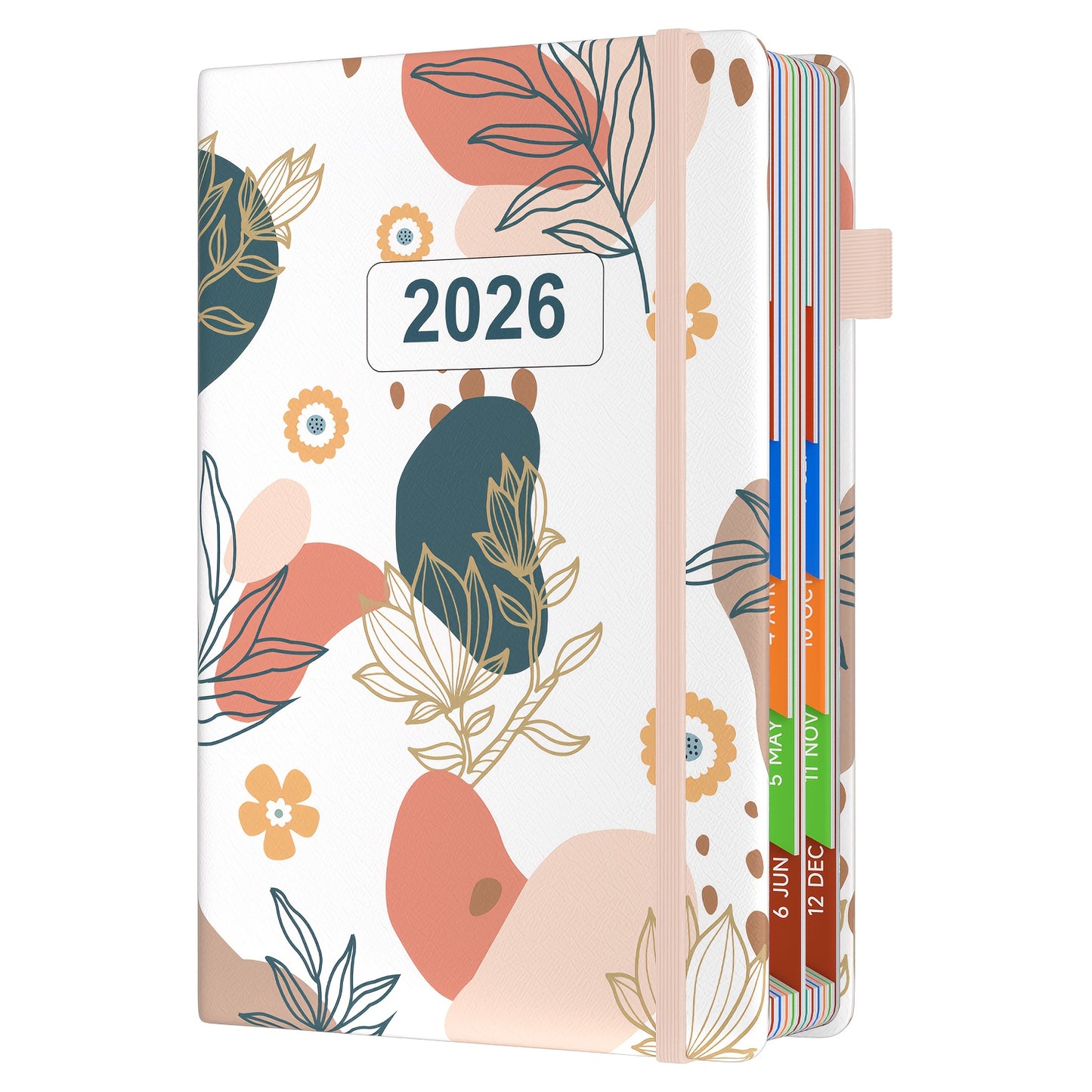 1pc Dzhzal Elegant Floral - Planner with Monthly View, Daily Organizer, Banded Elastic Closure, Pen Loop, Inner Pocket - Compact A5 Notebook (14.48x21.08cm) for Professionals, Students, Personal & Office Use - Perfect Gift Id