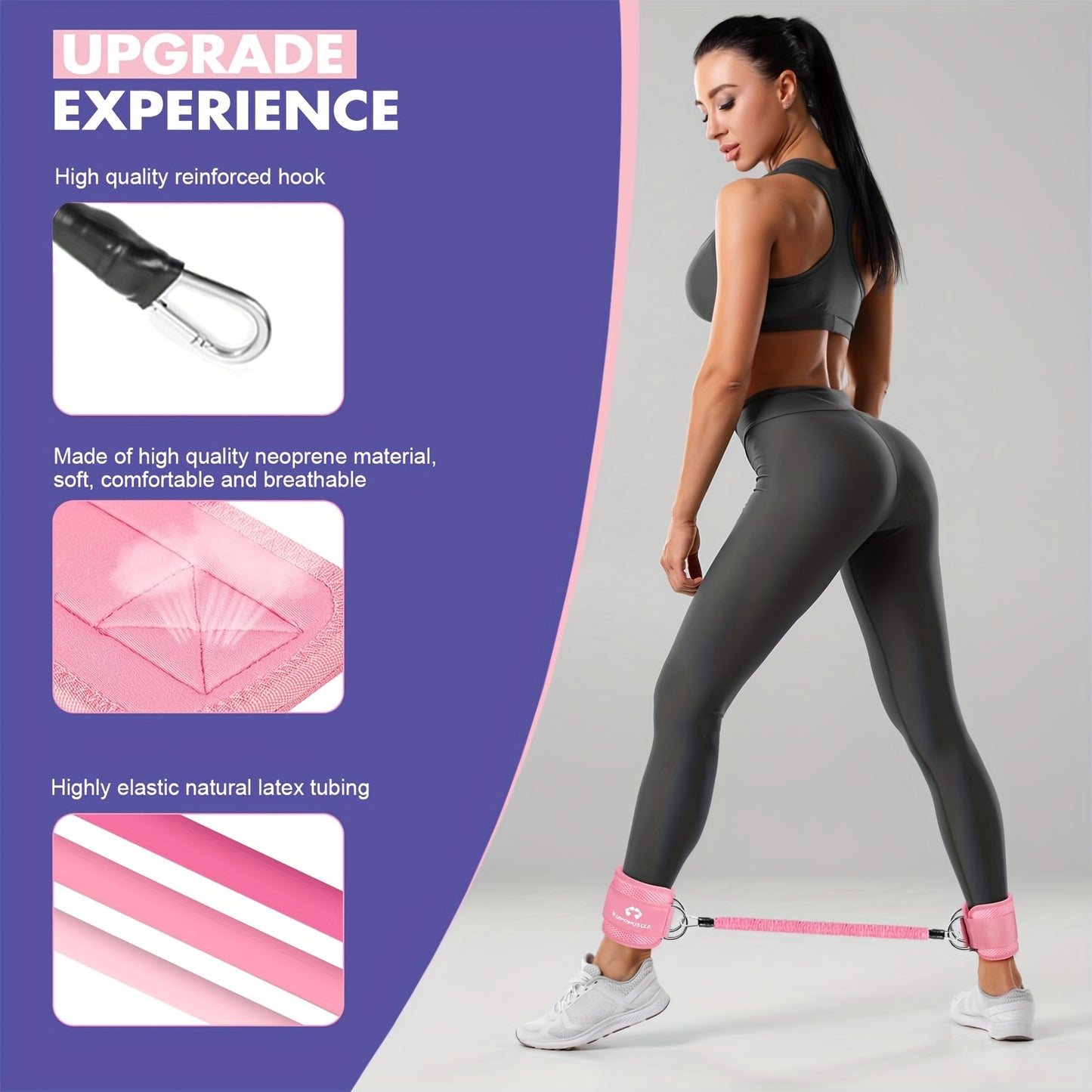 Ankle Resistance Bands with Cuffs, Ankle Bands for Working Out, Ankle Resistance Band, Glutes Workout Equipment, Butt Exercise Fitness Equipment for Women and Booty - Perfect for Home Gym Workout