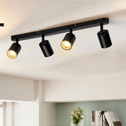 4-Head Adjustable Spotlight Ceiling Light Fixture - Modern Black Metal Semi-Flush Mount with 4 Adjustable Arms, 110-240V Hardwired, No Battery Needed, Easy Installation for Living Room, Bedroom, Office, Kitchen, Bathroom, Cei
