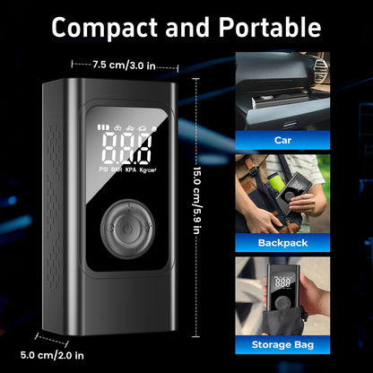 Portable Car Jump Starter with Air Compressor, 5.0 Gasoline/3.0L Diesel Battery Booster, 150PSI Automatic Shut-Off Tire Inflator, 12V Super Safe Lithium Jumper Box, Smart Electric Clamp, LCD Display & LED Light