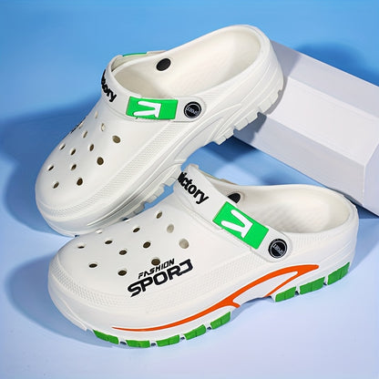 2025 Summer Men's Lightweight Breathable Slip-On Clogs - Durable EVA Beach Shoes with Ventilation Holes, Black &amp; Orange Design for Casual Attire, Summer Footwear | Fashionable Slip-On Sneakers | Lightweight Footwear