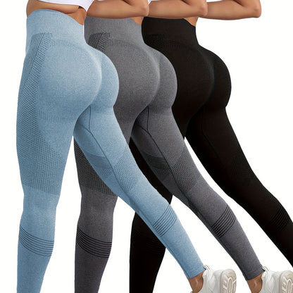 3pcs Women's High-Waisted Seamless Gym Leggings - Butt-Lifting Tummy Control Yoga Pants, 4-Way Stretch Machine Washable Workout Running Yoga Pants in Burgundy/Gray/Black, Sleek Sporty Design, Nontransparent Fabric
