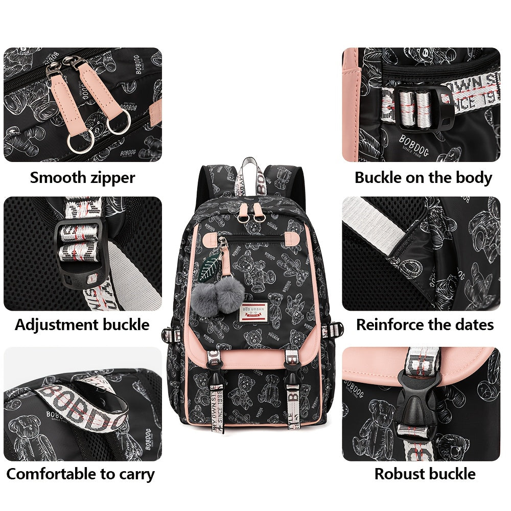 A set of youth vintage printed fashion backpacks, suitable for girls' campus commuting, travel backpack with a capacity of about 25 liters (height about 46cm), can hold a laptop, and the print position is random