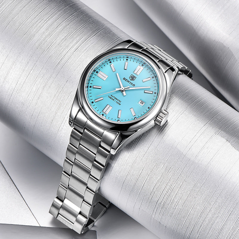 1pc BENYAR Men's Mechanical Wristwatch, 10Bar Waterproof Automatic Watch, Stainless Steel Sports Diving Watch For Men, Ideal choice for Gifts