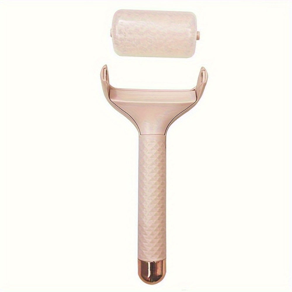 1pc Pink Portable Ice Roller for Skin Care & Lifting - Ergonomic Hand-Held Massager with Golden Textured Grip, Firming And Cleansing, No Battery Operation Required - Perfect for Anti-Aging And Smooth Skin