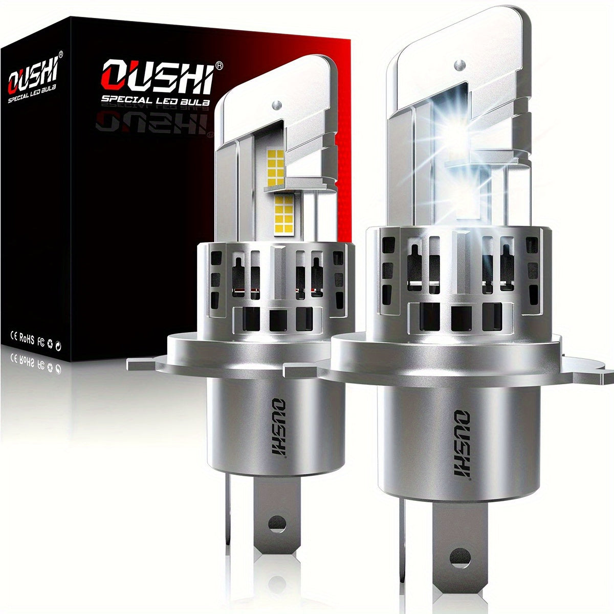 2pcs H4 9003 HB2 LED Headlight Bulbs - 20000LM Super Bright, 12V, High & Low Beam with Fan, White, Fit for Cars, Trucks, SUVs, Motorcycles, Vehicle Lighting Upgrade, Sleek Bulb Design, Durable Construction, Without Battery