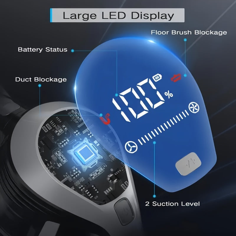 Aspirador sem fios MOOSOO YC1 Pro com visor LED, 2 baterias, design vertical leve 6 em 1, alta sucção para carpetes, pavimentos duros e pelos de animais, cabo ergonómico, construção durável, aspirador sem fios, auxiliar de limpeza doméstica.