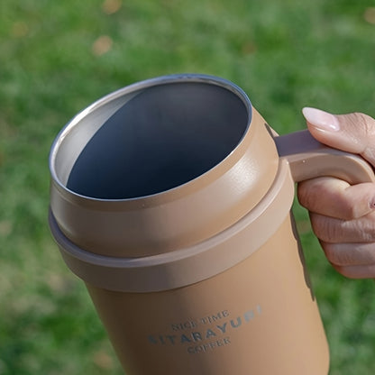 Copo térmico portátil de 1,4 litros (47,3 oz) com pega e tampa com palhinha, garrafa de água portátil de grande capacidade, copo de aço inoxidável para automóvel, ideal para desportos ao ar livre, viagens e campismo. Presente de Natal.