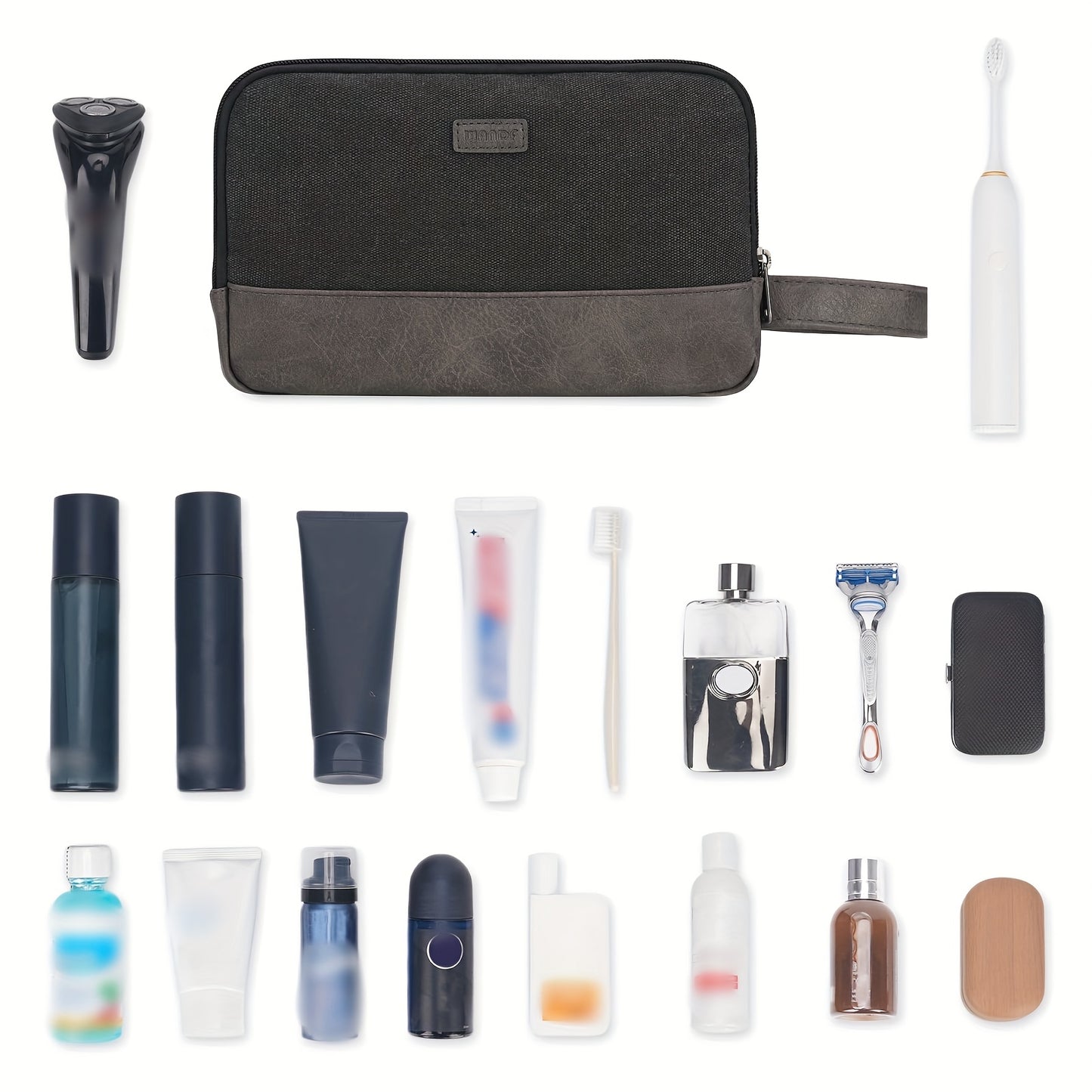 Canvas Travel Toiletry Bag With Side Handle for Men Women Travel Toiletry Organizer Shaving Bag with Separate Dry and Wet Pocket for Travel Accessories