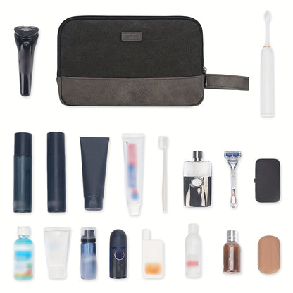 Canvas Travel Toiletry Bag With Side Handle for Men Women Travel Toiletry Organizer Shaving Bag with Separate Dry and Wet Pocket for Travel Accessories