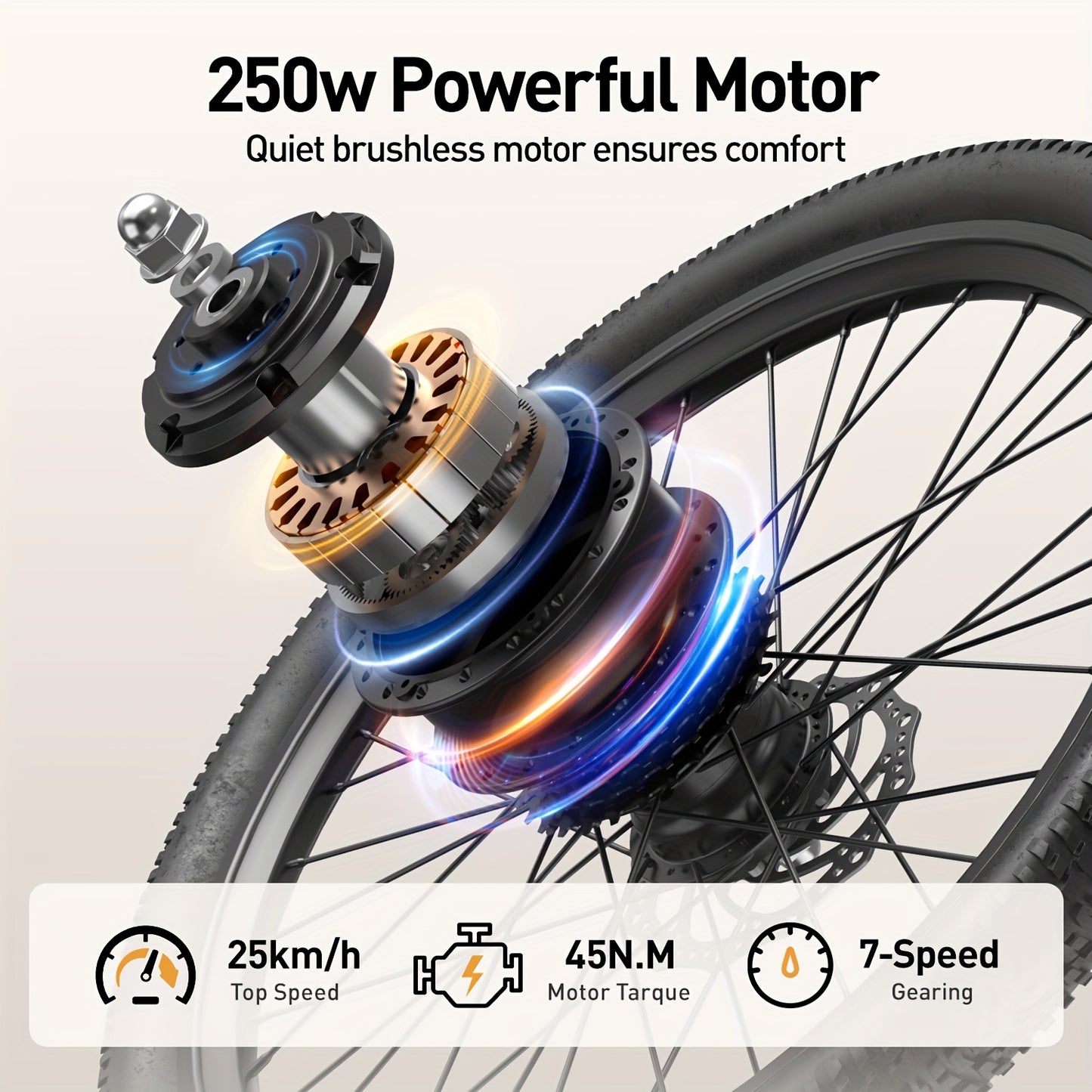 Aairsk 60.96cm Electric Bicycle for Adults, 7-Speed Ebike with 36V 13AH Replaceable Built-in Battery & 250W Motor, Full Suspension Electric Mountain Bike, 25 Km/h And 80km Range E-bike for Urban Commuters