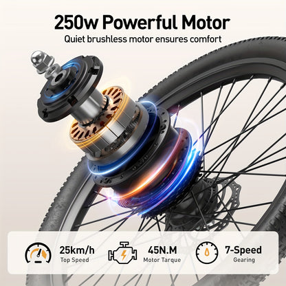 Aairsk 60.96cm Electric Bicycle for Adults, 7-Speed Ebike with 36V 13AH Replaceable Built-in Battery & 250W Motor, Full Suspension Electric Mountain Bike, 25 Km/h And 80km Range E-bike for Urban Commuters