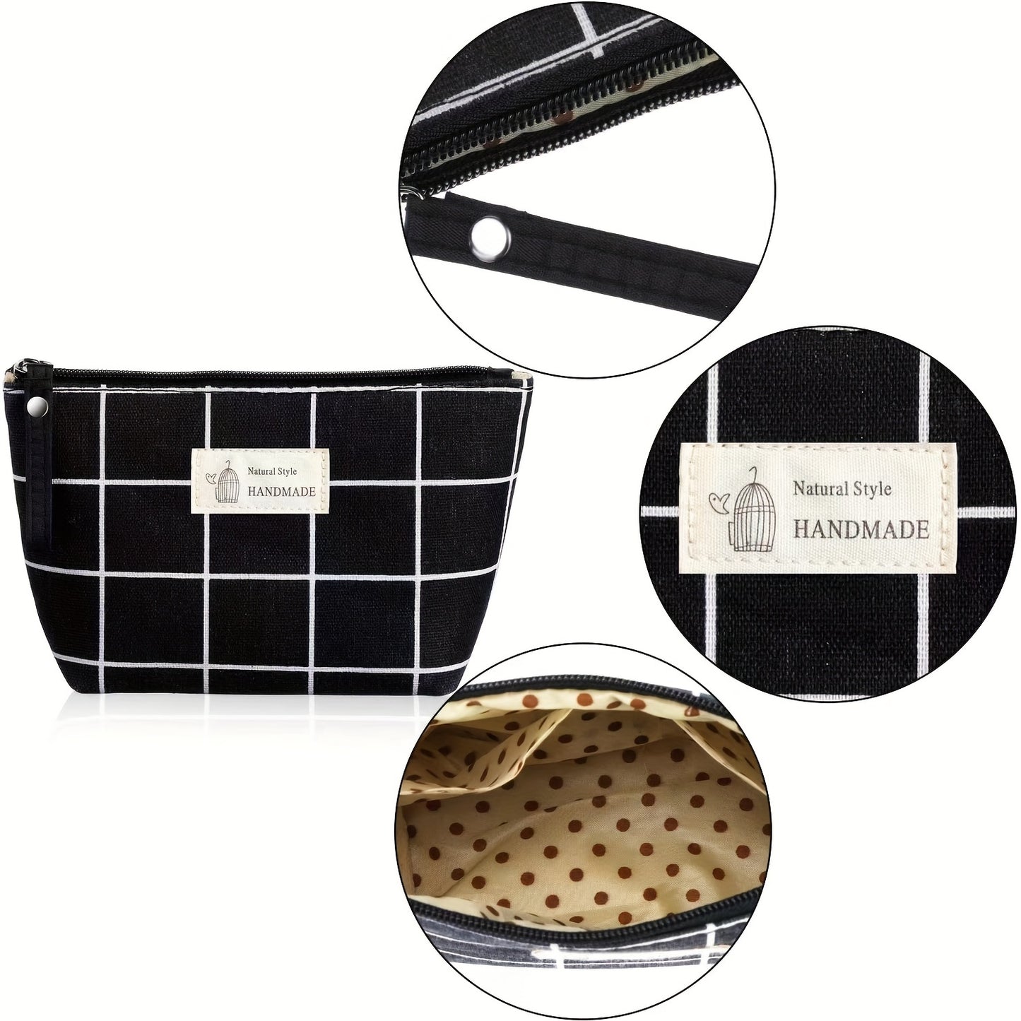 Casual Canvas Cosmetics Bag, Zipper Coin Purse, Portable Travel Storage Bag