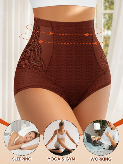 MIOTAN Women's High-Waisted Tummy Control Underwear - Tuck & Lift Butt Lifting Shaping Panties, Breathable All-Season Solid Color Triangle Briefs (No Bulk), High Elegant Everyday & Special Occasion Panties for Sensitive Beige