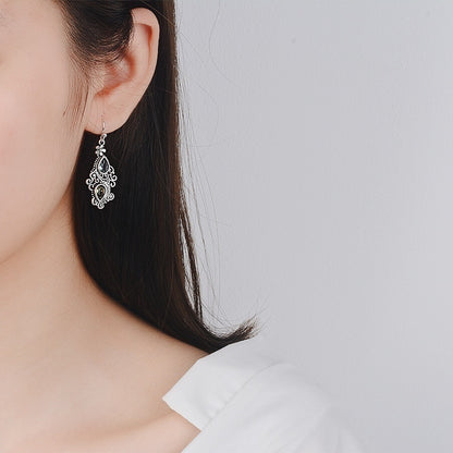 Creative Flower Water Drop Pear Shaped Earrings for Women Retro Crystal Stone Earrings Temperament Banquet Jewelry