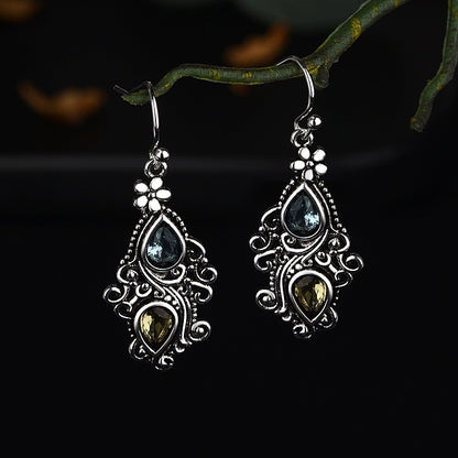 Creative Flower Water Drop Pear Shaped Earrings for Women Retro Crystal Stone Earrings Temperament Banquet Jewelry