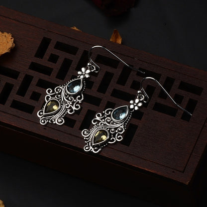 Creative Flower Water Drop Pear Shaped Earrings for Women Retro Crystal Stone Earrings Temperament Banquet Jewelry