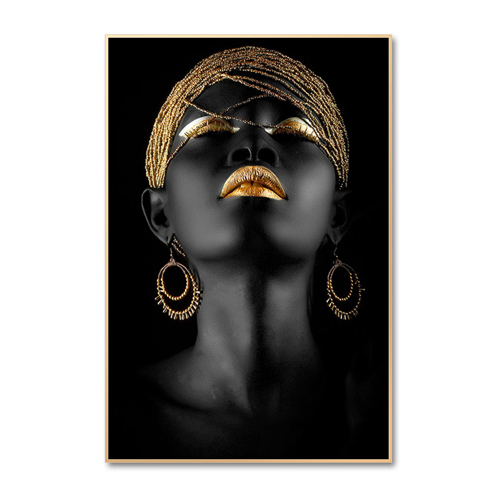 3pcs Beautiful African Woman Wall Decals - Golden Jewelry Canvas Painting Posters for Home Bedroom Living Room Decor - No Frame Needed