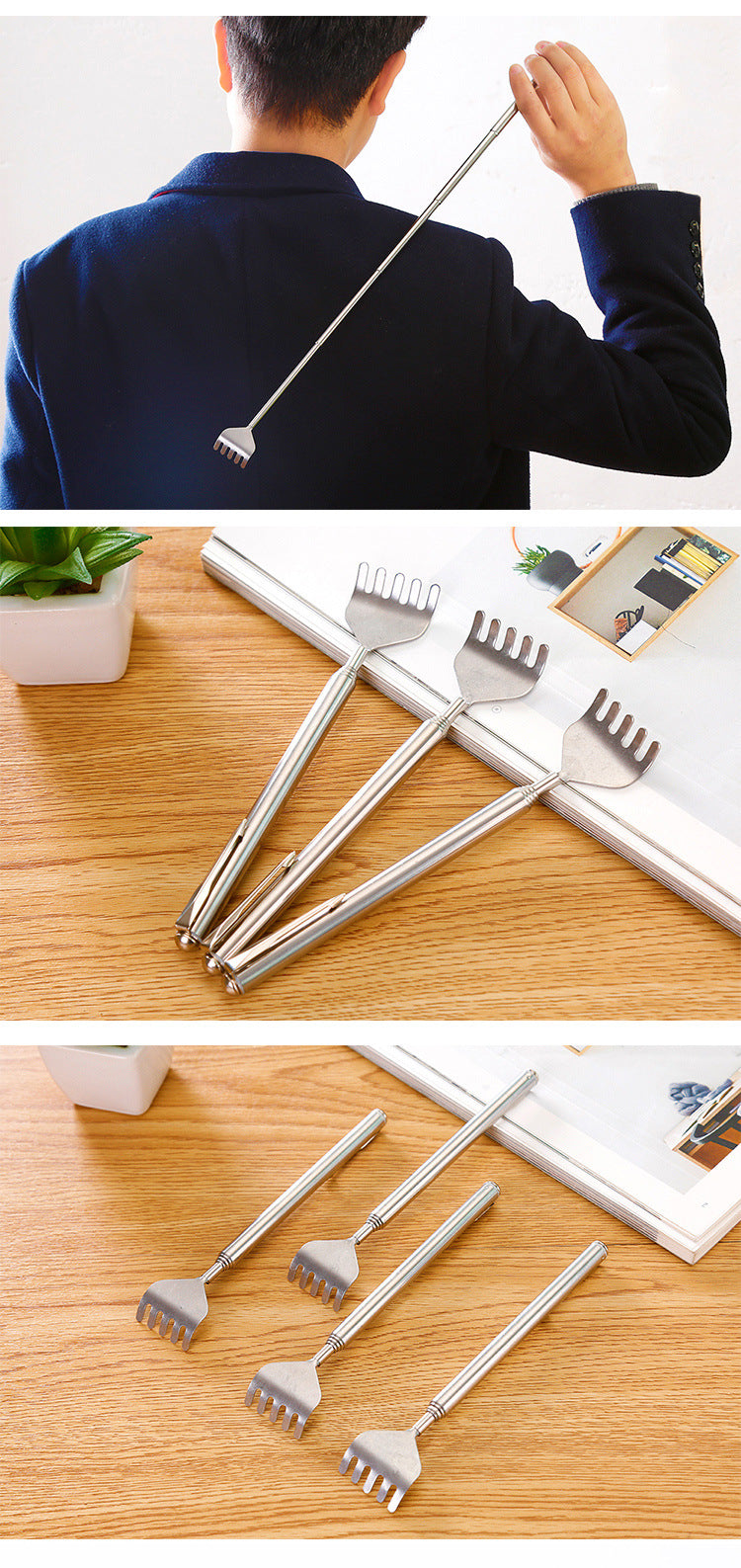 Adjustable Back Scratcher Stainless Steel Back Massage Telescopic Anti Itch Claw Massager Massage Tools For Elders Health Care