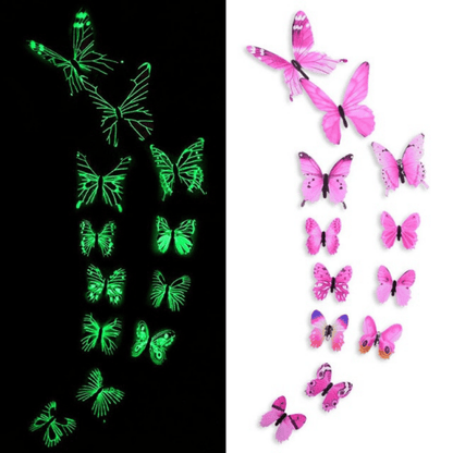 12pcs Luminous Butterfly Wall Decals, Contemporary Style 3D Glow in the Dark Stickers, Reusable High-Glossy Plastic Animal Theme Irregular Shape for Living Room Bedroom Home Decor, Butterfly Decorations
