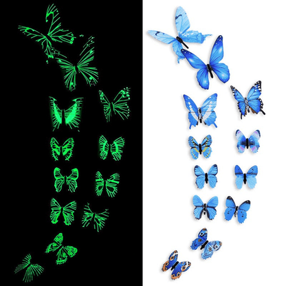 12pcs Luminous Butterfly Wall Decals, Contemporary Style 3D Glow in the Dark Stickers, Reusable High-Glossy Plastic Animal Theme Irregular Shape for Living Room Bedroom Home Decor, Butterfly Decorations