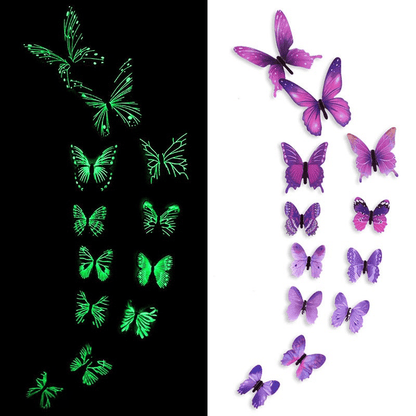 12pcs Luminous Butterfly Wall Decals, Contemporary Style 3D Glow in the Dark Stickers, Reusable High-Glossy Plastic Animal Theme Irregular Shape for Living Room Bedroom Home Decor, Butterfly Decorations