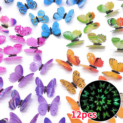 12pcs Luminous Butterfly Wall Decals, Contemporary Style 3D Glow in the Dark Stickers, Reusable High-Glossy Plastic Animal Theme Irregular Shape for Living Room Bedroom Home Decor, Butterfly Decorations