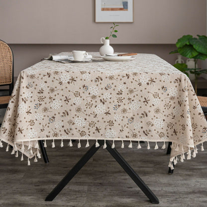 1pc Dandelion Beige Tassel Tablecloth, Bohemian Chic Farmhouse Style Retro Tablecloth, Suitable For Kitchen Dining, Buffet Table, Holiday Dinner, Party, Banquet, Restaurant, Wedding, Home Decor